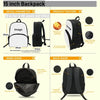 A black backpack for a child shown from the front and inside view, highlighting features like pockets and fabric.