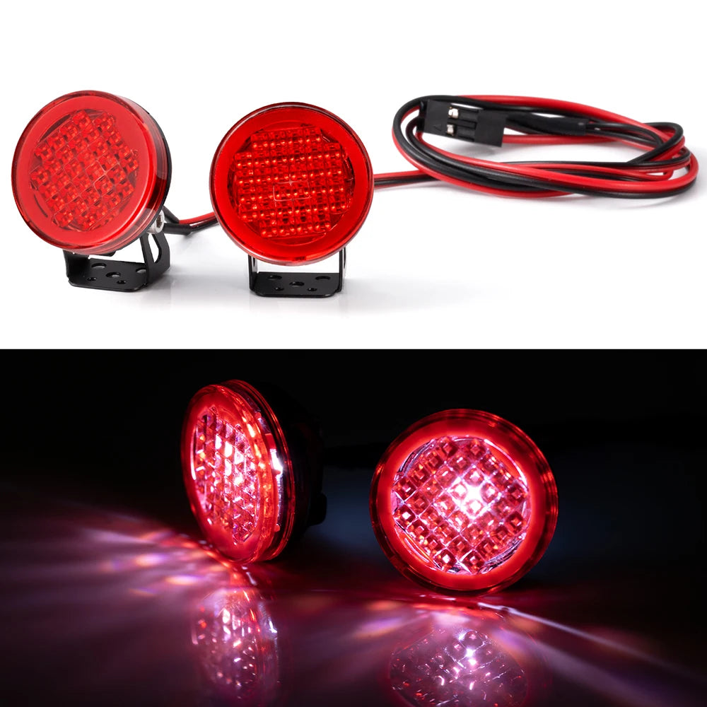 A set of red LED headlights and spotlights for 1/10 RC crawler trucks