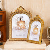 European Retro Arch Photo Frame with Golden Lace Design