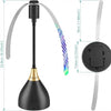 A black portable quiet fly repellent fan with a gold-tipped neck and a curved, translucent fan blade.