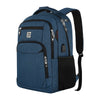 Sac à dos d'ordinateur portable pour voyage d'affaires bleu foncé avec accents noirs et sangle noire.
