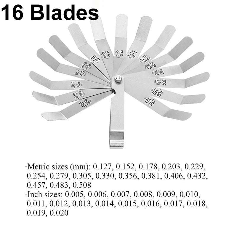 Stainless Steel Feeler Gauge Set with Metric and SAE Markings