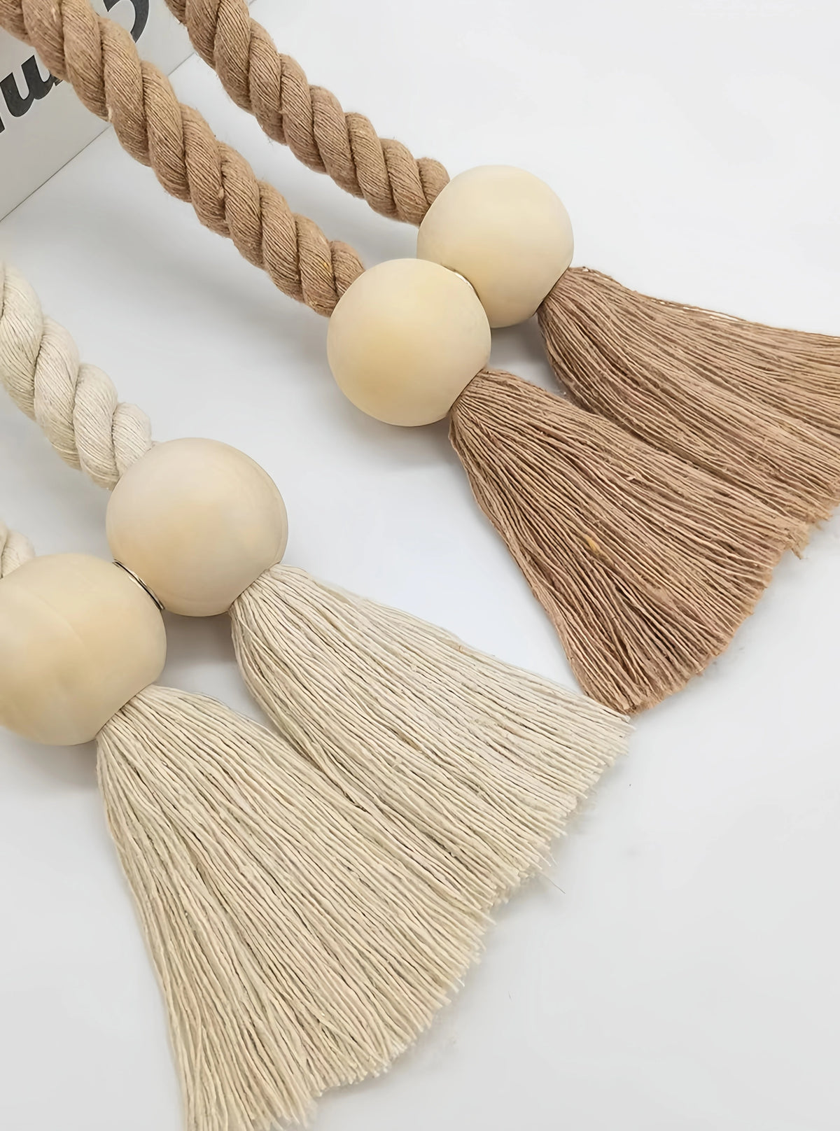 Handwoven Boho Curtain Tiebacks with Wooden Beads