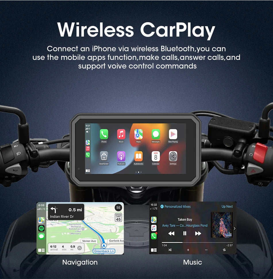 5/6.25 Inch Waterproof Motorcycle GPS with CarPlay and Android Auto
