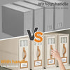 Comparison of bedding storage boxes without a handle versus with a handle for easy access