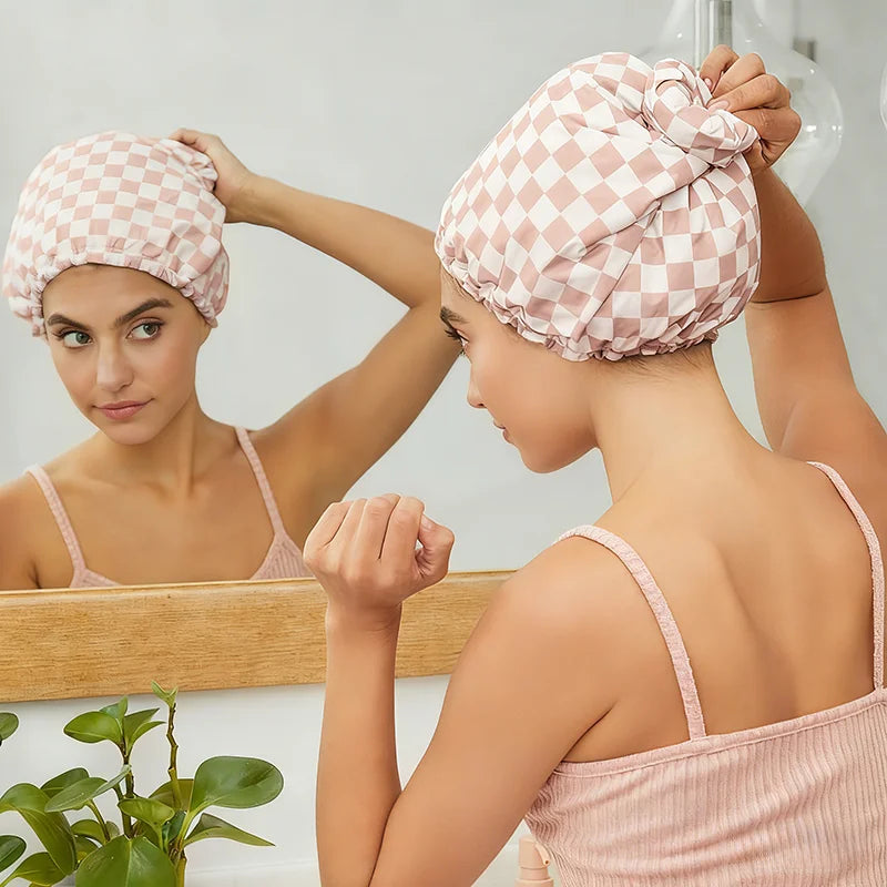 Satin-Lined Wide Shower Cap with Adjustable Fit