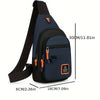 Navy blue water-resistant crossbody bag with orange accents shown from the side and top.