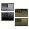 A set of two embroidered American flag patches, one black and gray and one army green and black.