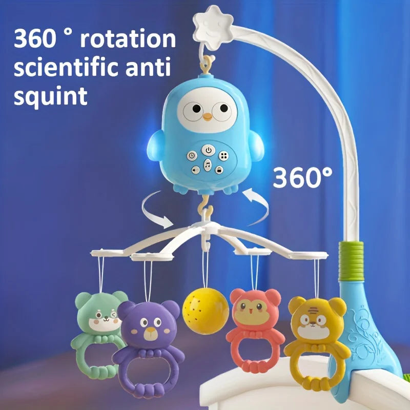 360° Rotating Baby Crib Mobile with Night Light and Music