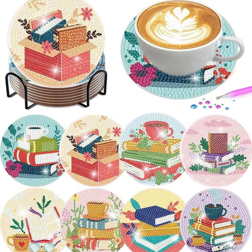 DIY Diamond Art Coaster Set with Holder – 8 Acrylic Coasters for Home Decor and Gifting