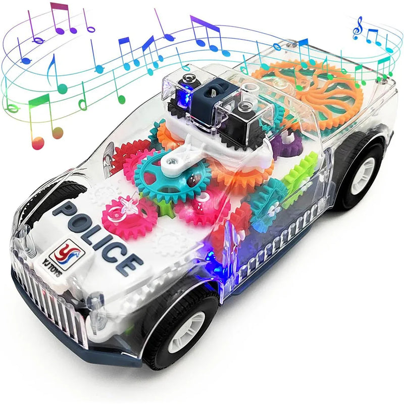 Voiture de Police Transparente avec Engrenages, Lumières et Musique