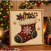 Gerahmtes Diamantmal-Set mit Weihnachtsstrumpf-Design in Rot und Grün mit Glitzer und Perlen.