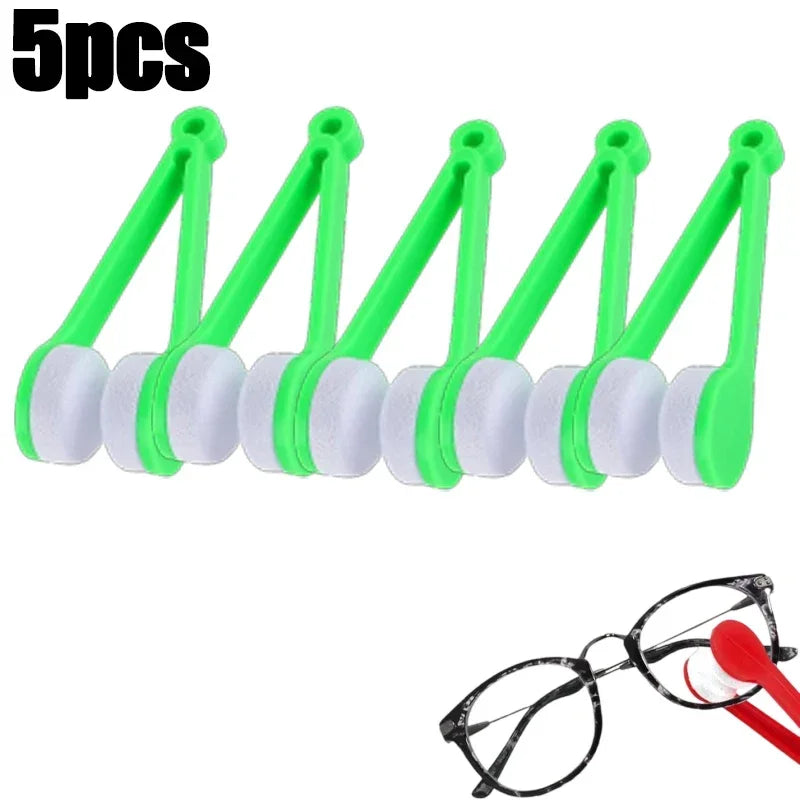 Five green microfiber tools for cleaning eyeglasses