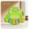 Three wooden finger fiddle toys shaped like a monkey, frog, and fox for toddlers.