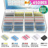 Assortment of 450 waterproof heat shrink solder wire connectors in various colors and gauges