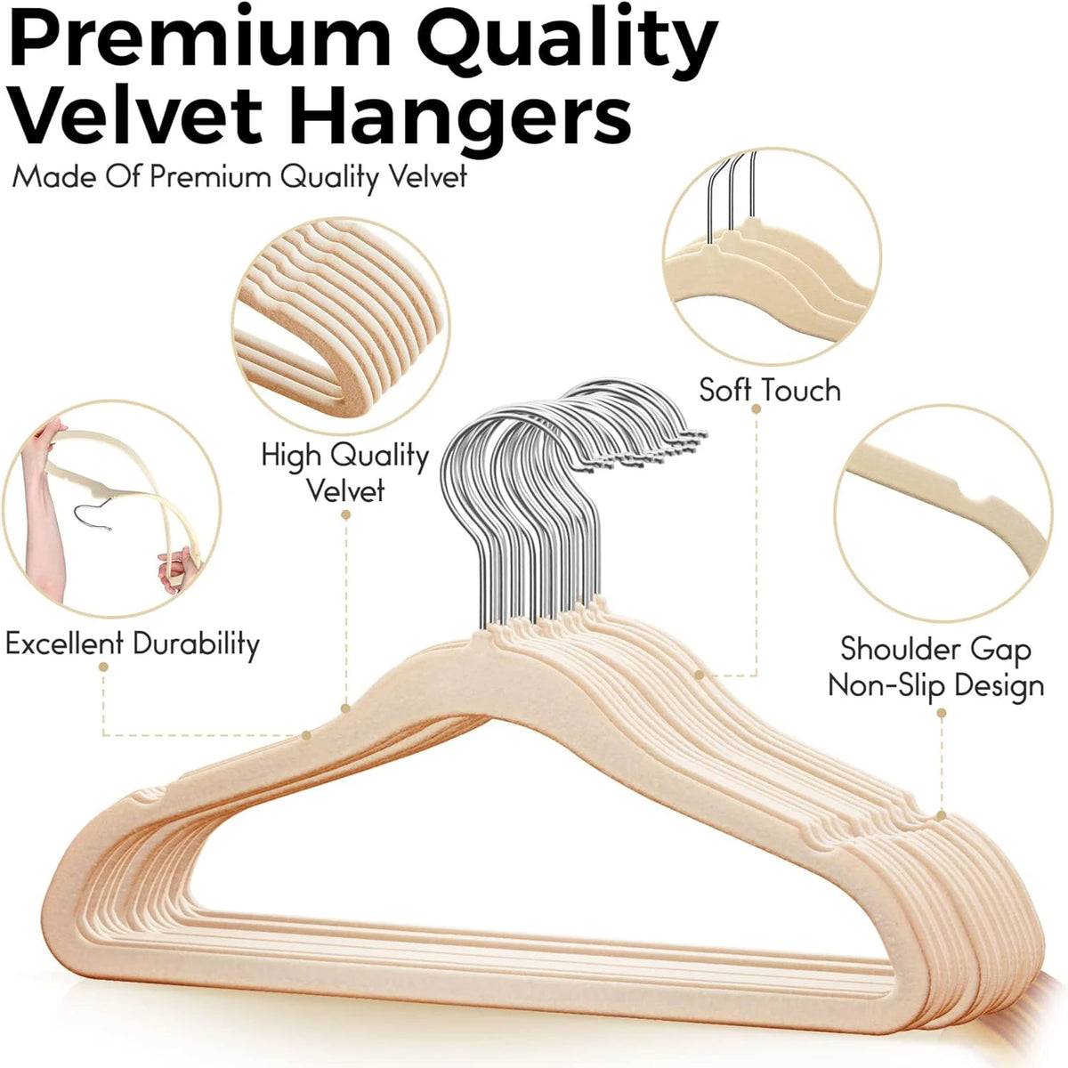 Kids' Velvet Non-Slip Slim Hangers with 360° Swivel Hooks (10-Pack)