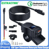 Black USB Type-C waterproof motorcycle phone charger with voltmeter and multiple cables