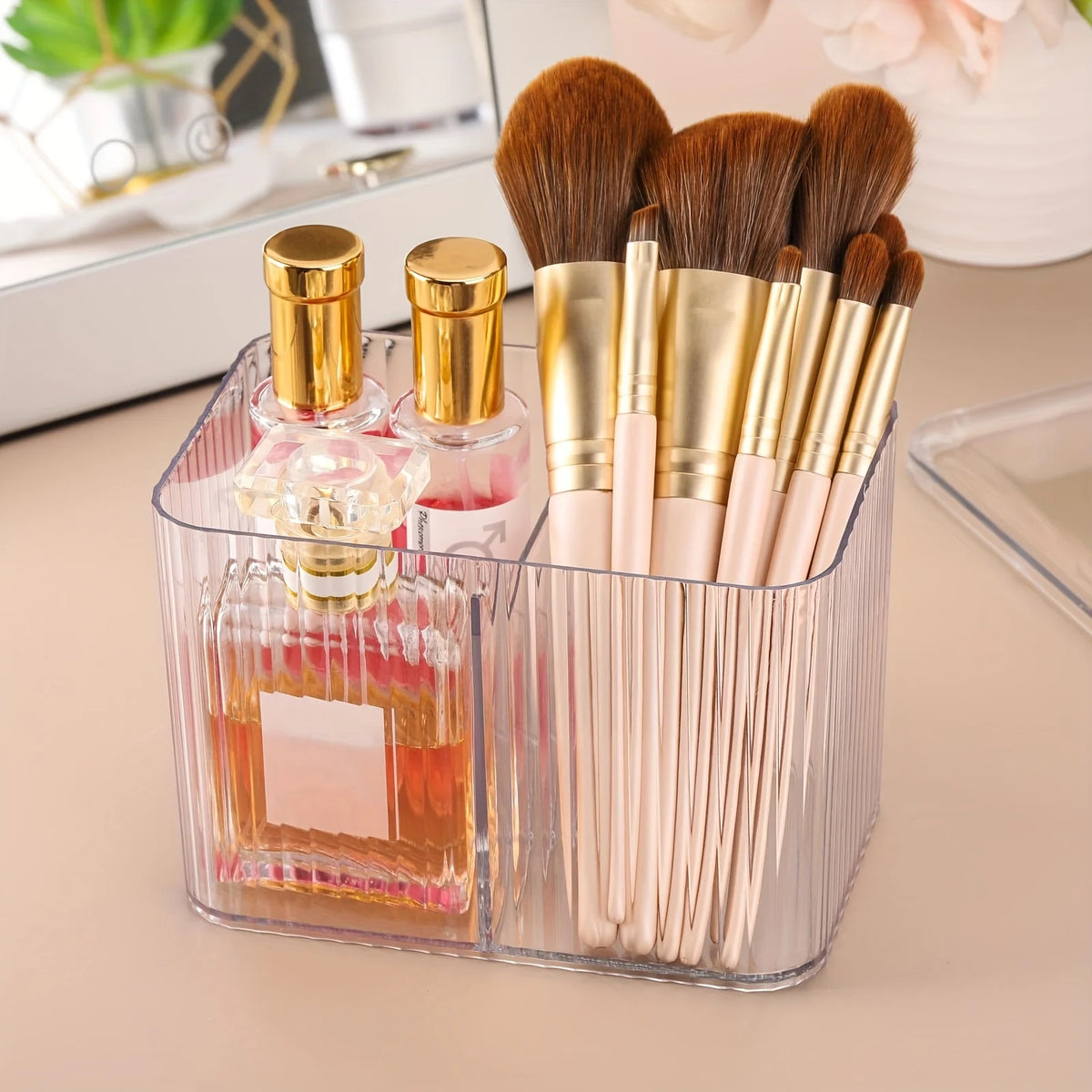 3-Section Clear Bathroom Organizer with Cotton Swab, Pad & Ball Dispenser