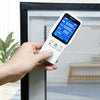 A hand holds a digital mosquito net screen device with a black frame and white casing.