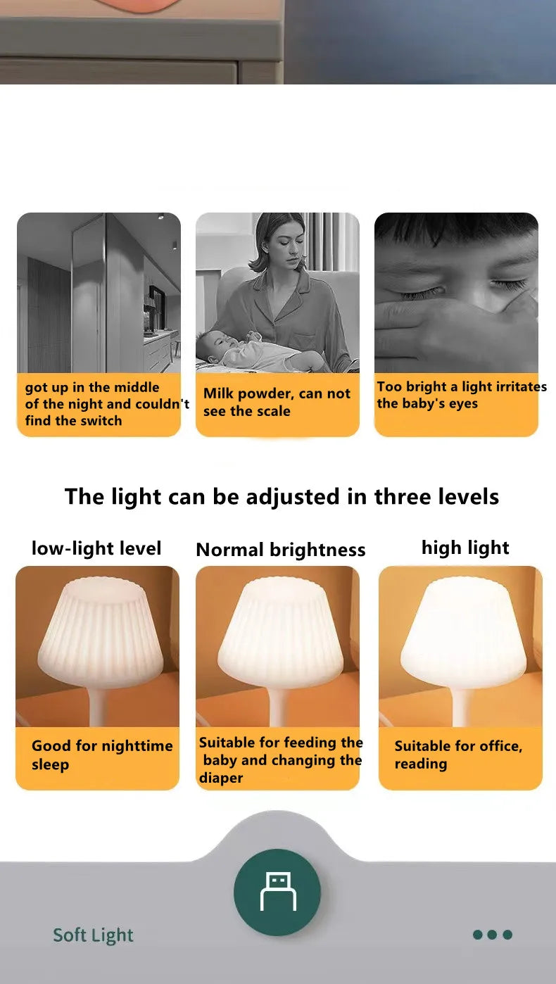 A desk lamp with three light levels, including low-light, normal brightness, and high light settings.