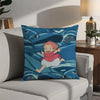 A pillow cover featuring a cartoon character inspired by Ponyo swimming in blue water.