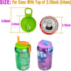 Reusable silicone can lid with straw for soda beer and juice shown next to a green and purple can.