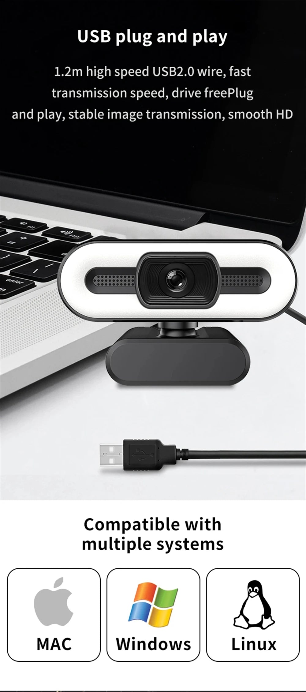 4K Auto-Focus Webcam with Built-in Microphone