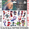 A pack of temporary superhero tattoos featuring Spider-Man and other characters for kids