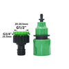 A set of green and black drip irrigation components including a 20-20.5mm G1/2" and a G3/4" 25.5mm dripper.