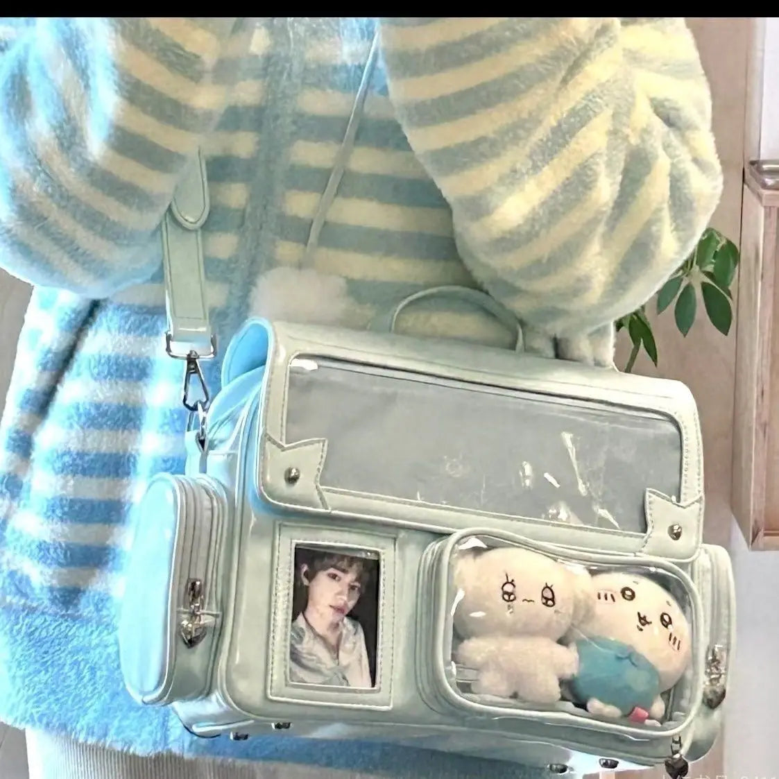 Y2K Transparent Pocket Crossbody Bag with DIY Badge Display