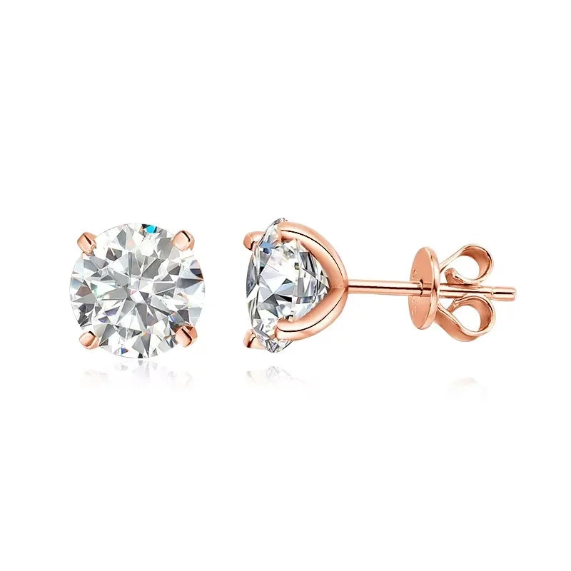 Moissanite Stud Earrings in Sterling Silver and Rose Gold Plating