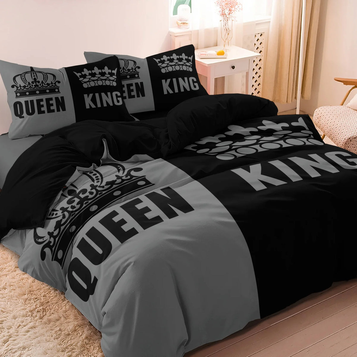 King & Queen Print Bedding Set with Duvet Cover