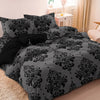Gray and Black Damask Print Duvet Cover Set with Honeycomb Motif