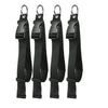 Four black durable polyester luggage straps with metal rings and ID tags