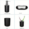 A set of four bathroom accessories including a hand sanitizer bottle, soap box, cup, and toothbrush cup.