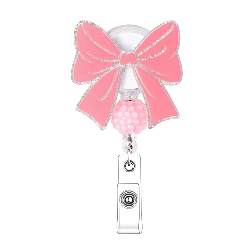 Carrete Retráctil de Credencial con Lazo Rosa y Pinza de Cocodrilo