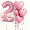 Pink Bow Heart and Number Foil Balloon Set for Celebrations