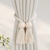 Handwoven Boho Curtain Tiebacks with Wooden Beads