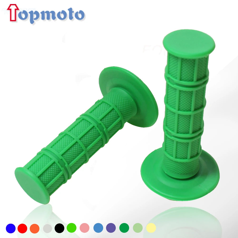 Grips en silicone vert pour guidon avec extrémités en caoutchouc texturé, dans diverses couleurs.
