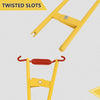 Yellow twisted slots tool used to install or remove heavy-duty truck brake springs.