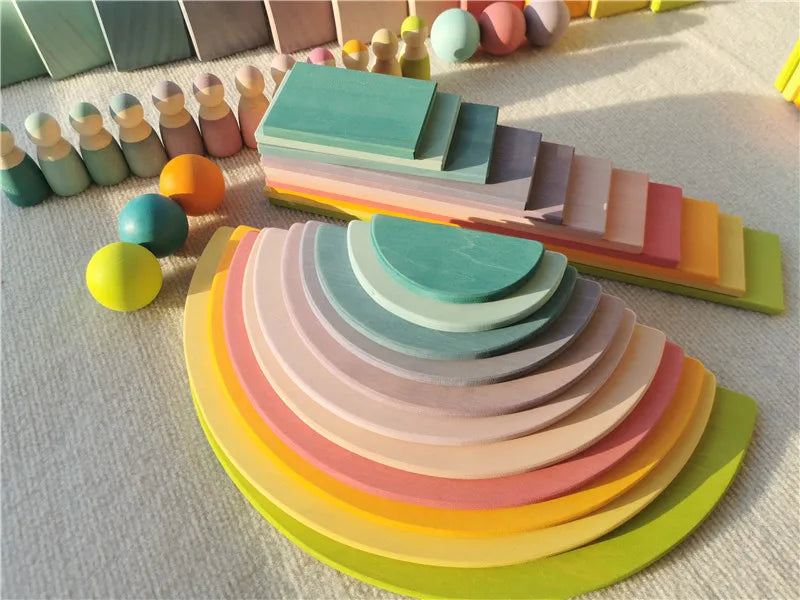 Rainbow Stacking Blocks & Peg Dolls Set – Natural Wooden Toy