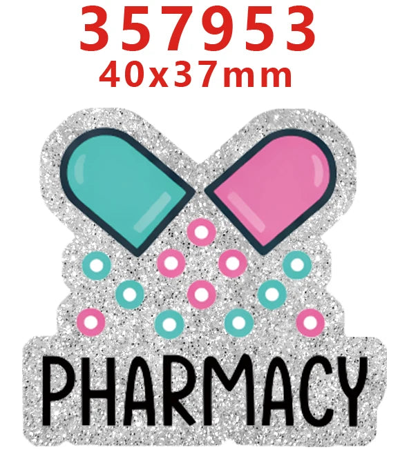 Glitter acrylic nurse badge charms set with dimensions 40x37mm