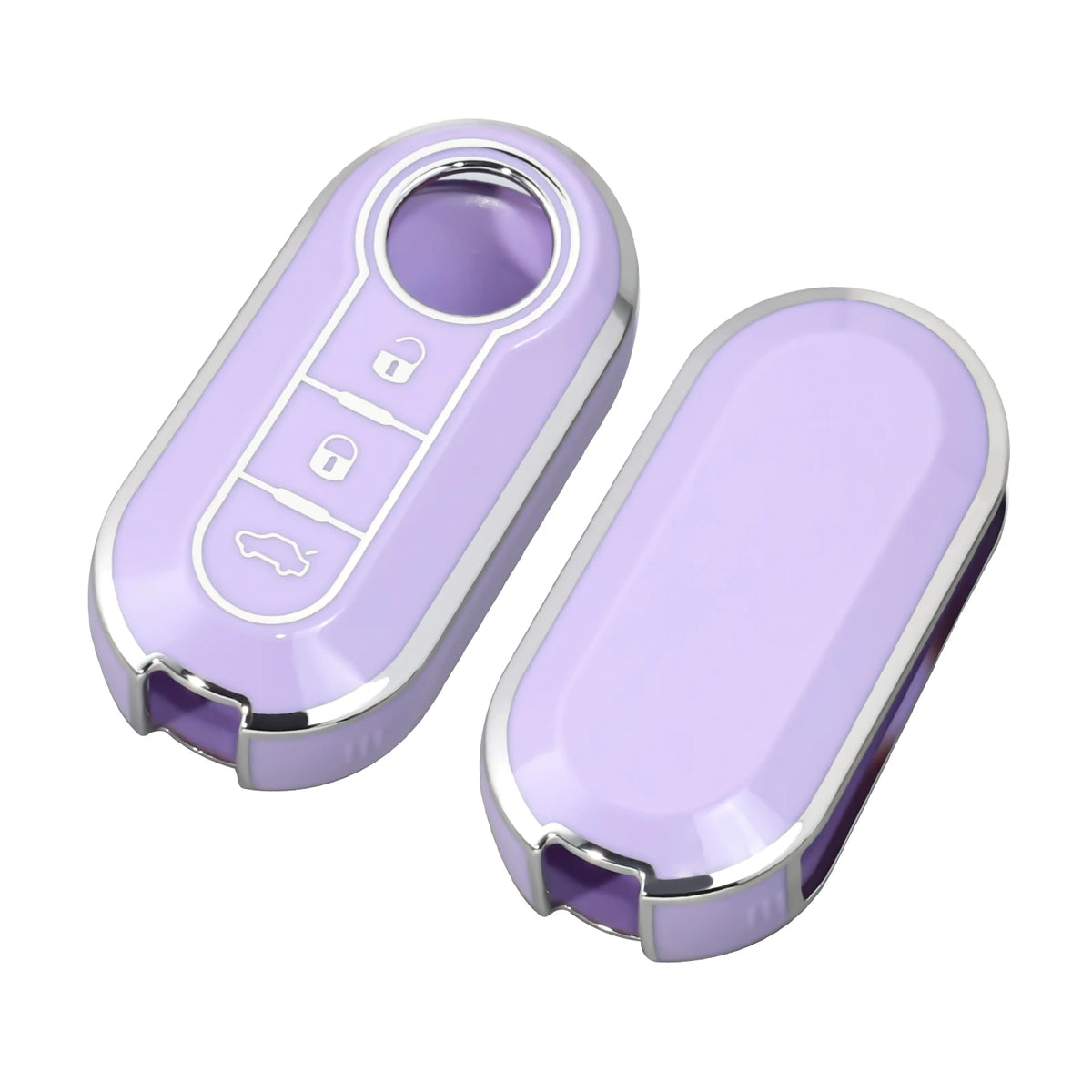A purple luxury leather key case for Fiat and Citroen models shown from above.