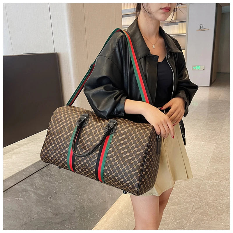 Large Capacity Women's Travel Duffel Tote with Plaid Design