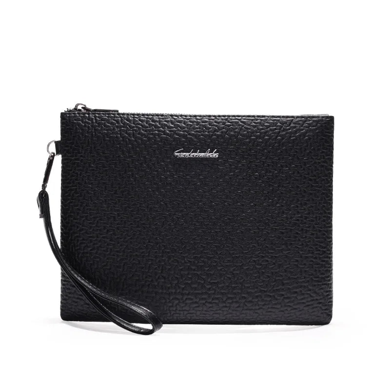 Men's Soft PU Leather Clutch Bag with Zipper Closure