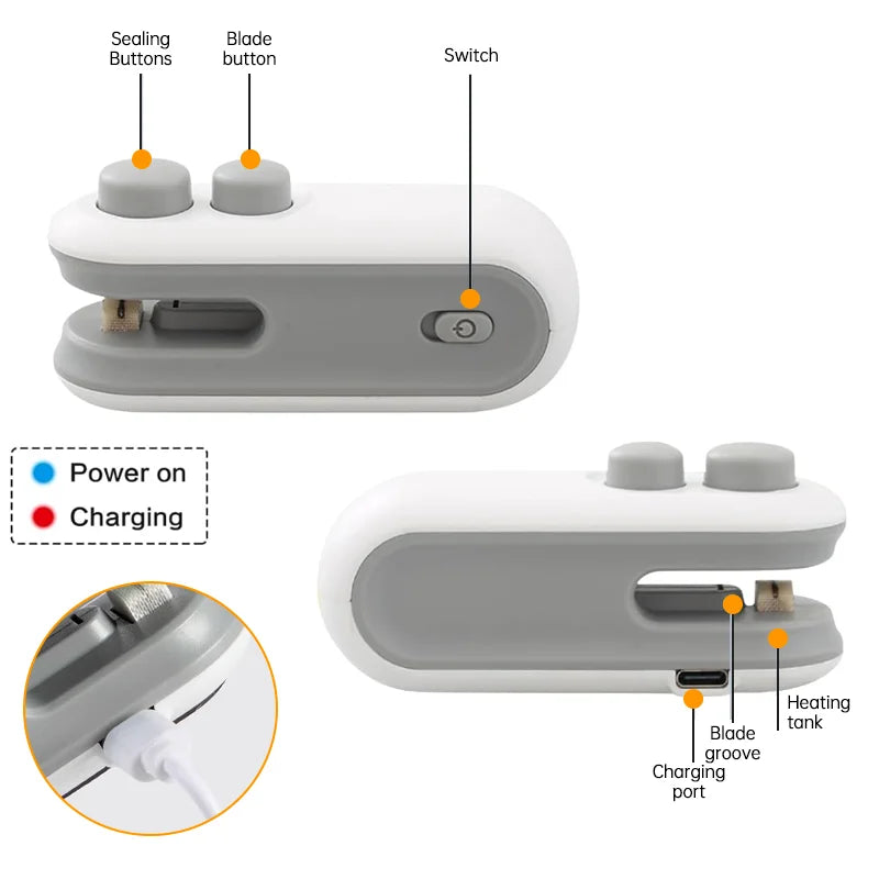 Sellador de Bolsas Mini USB-C con Cortador