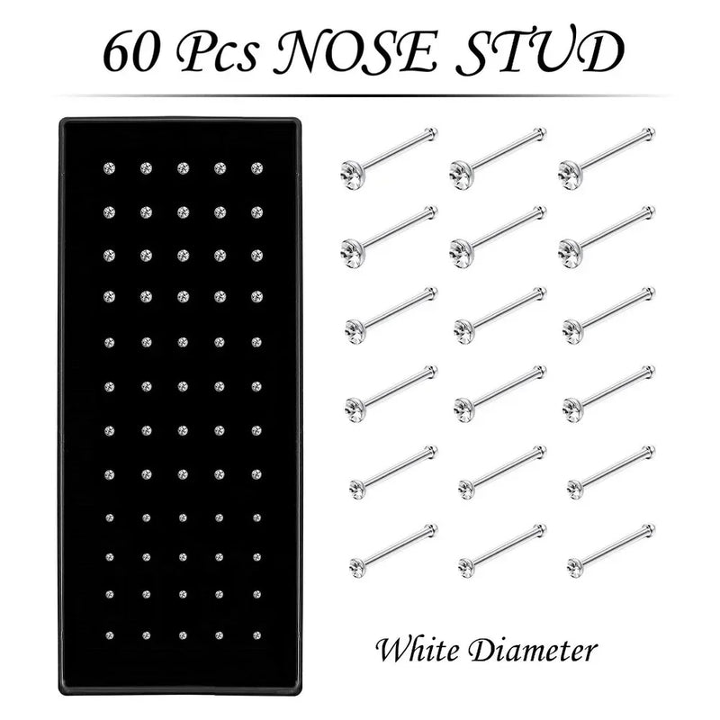 Stainless Steel Nose Studs with Crystal Accents