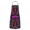 A vibrant Mexican floral art apron featuring a dark background with colorful flowers and leaves.