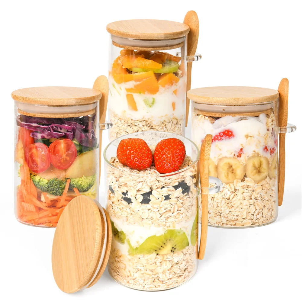 Airtight Glass Overnight Oats Jars with Spoon (16 oz)