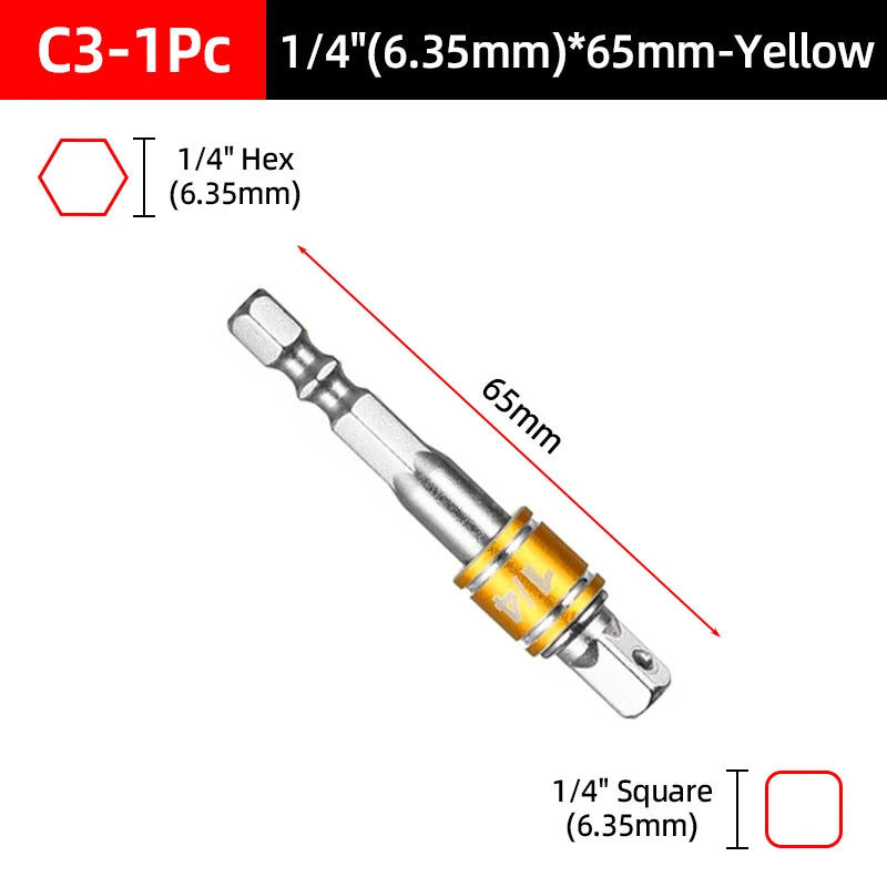 Hex Shank Socket Adapter Set for Power Drills (1/4, 3/8, 1/2 Inch)